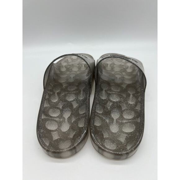 Coach Ulyssa Logo Transparent Slides Silver Glitter Jelly Slides Size 10B NEW - Picture 9 of 12